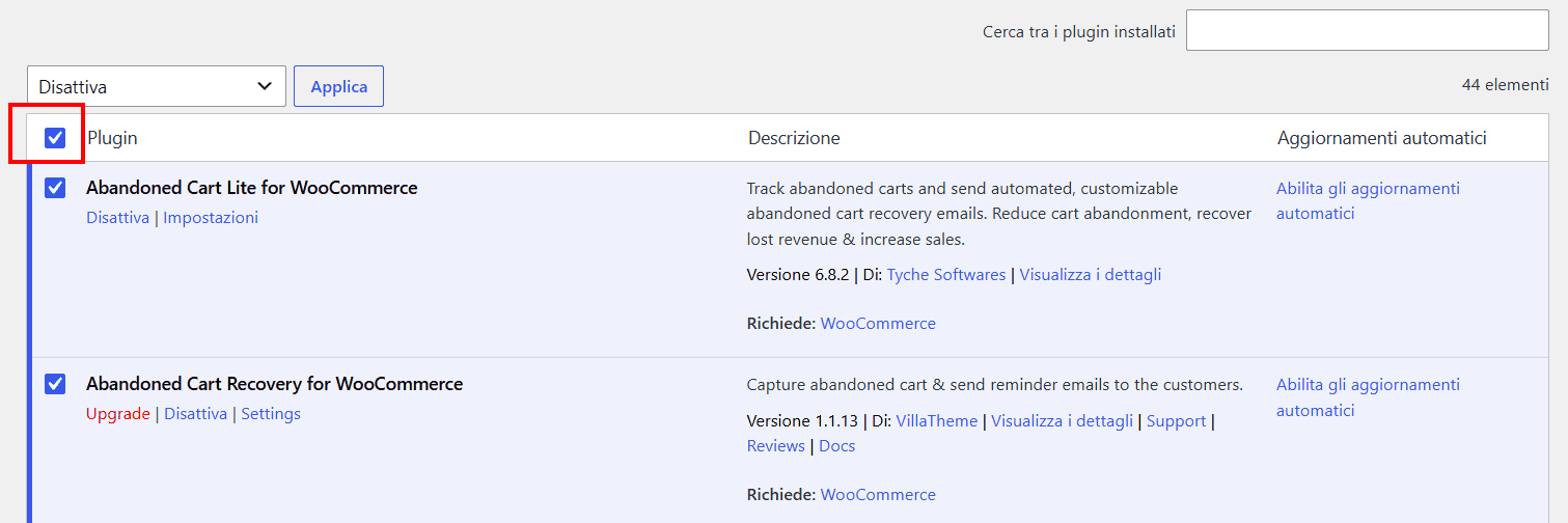Disattiva Tutti Plugin