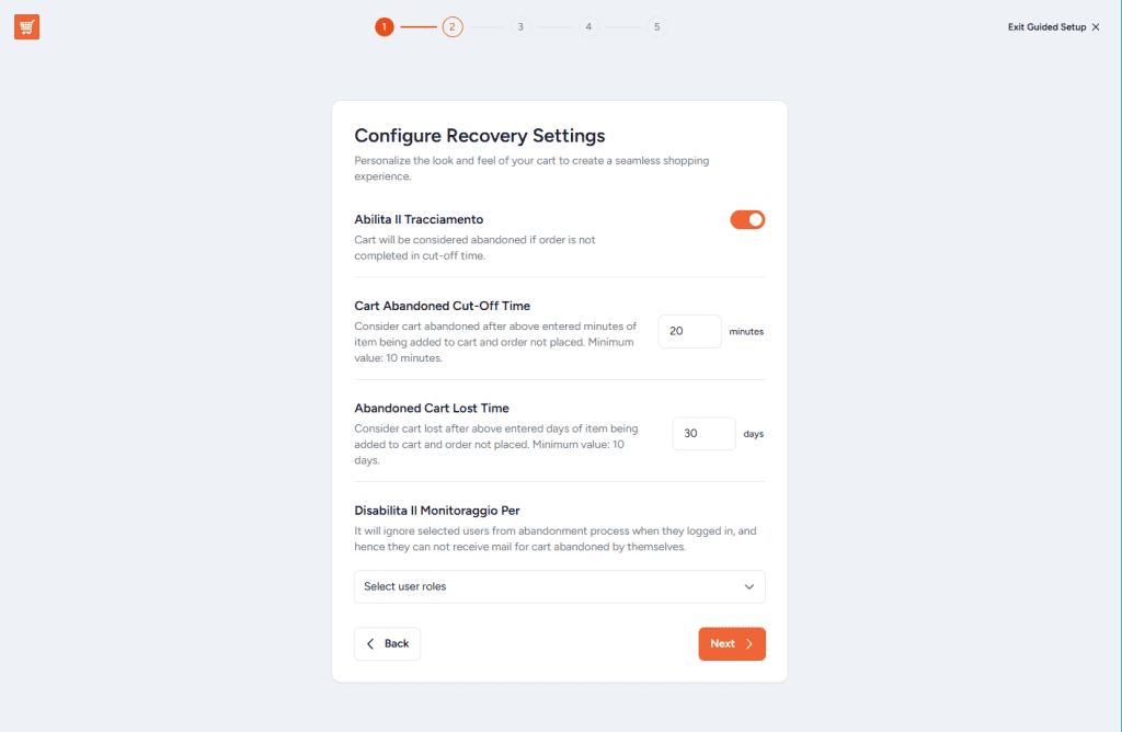 Impostazioni Cart Abandonment Recovery For Woocommerce