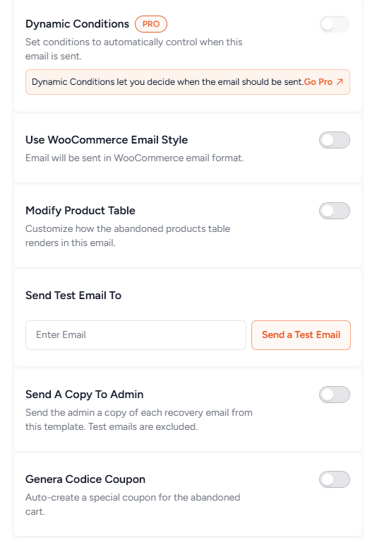Opzioni Template Email Cart Abandonment Recovery