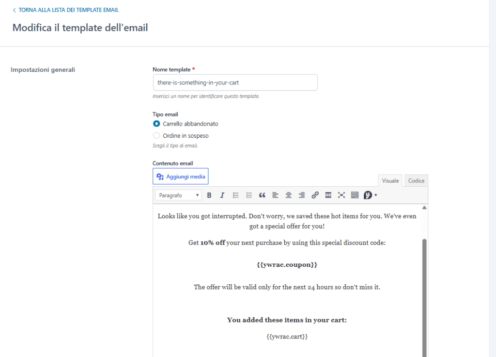 Template Mail Yith Woocommerce Recover Abandoned Cart