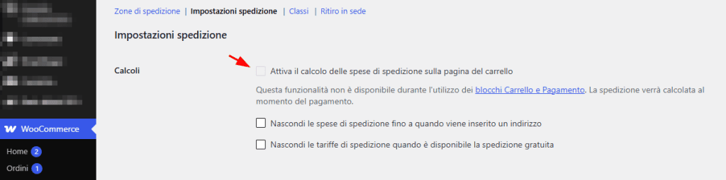 Woocommerce Calcolo Spedizione