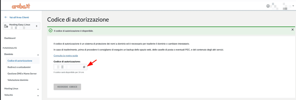 Copiare Auth Code Aruba