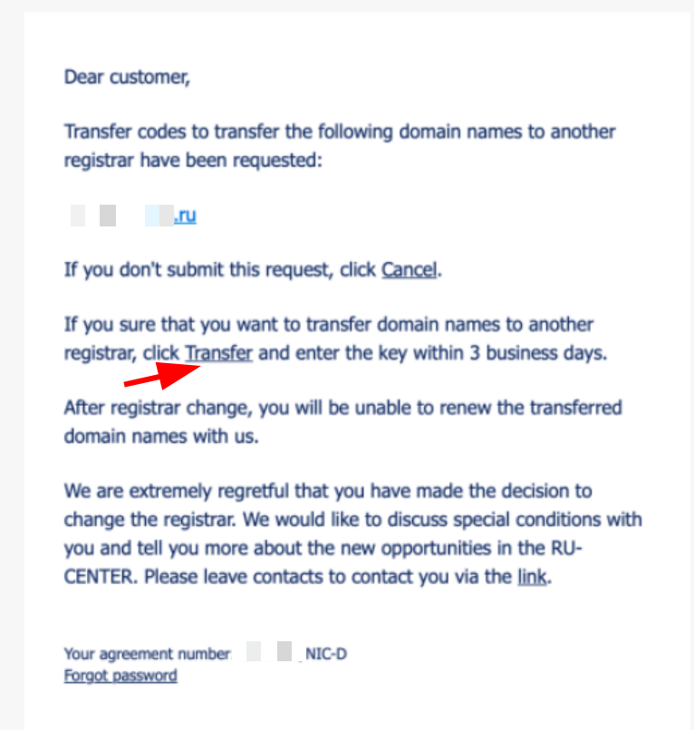 Email Conferma Trasferimento Dominio Ru