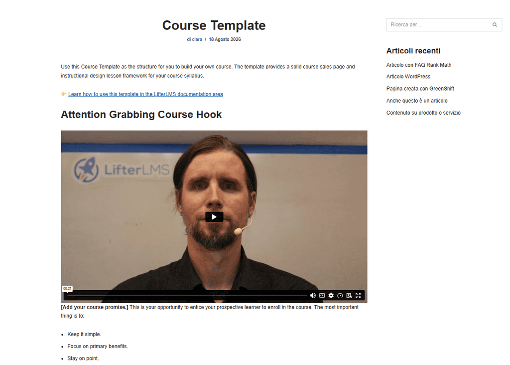 Lifterlms Pagina Corso