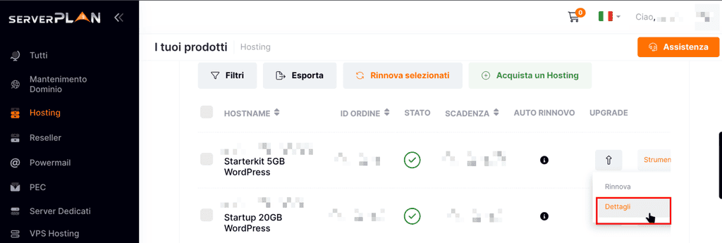 Lista Servizi Dettagli Serverplan