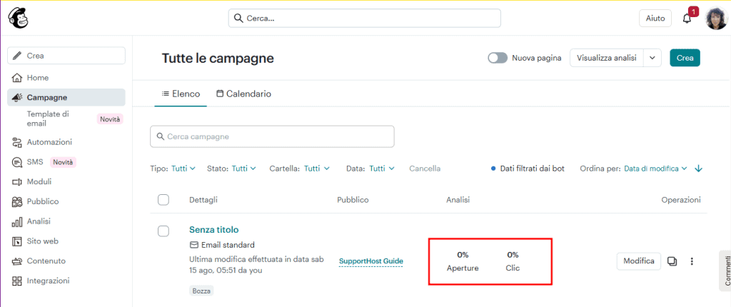Statistiche Campagne Mailchimp