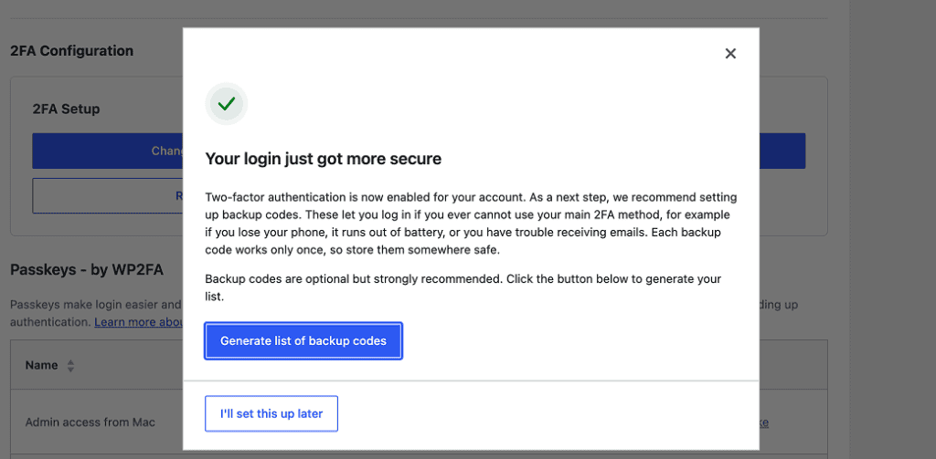 Wp 2fa Genera Codici Backup