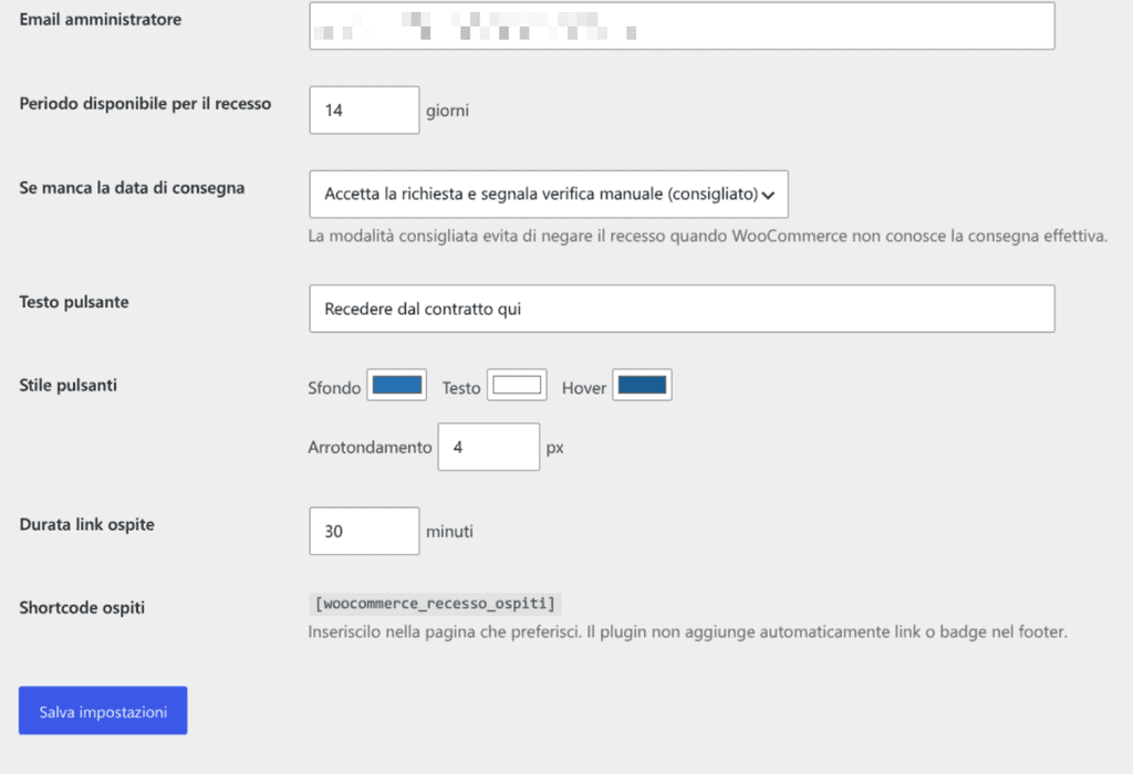 Impostazioni Plugin Elaborup Recesso 54 Bis Woocommerce