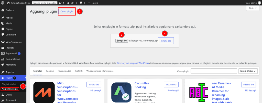 Installare Plugin Elaborup Recesso 54 Bis Woocommerce