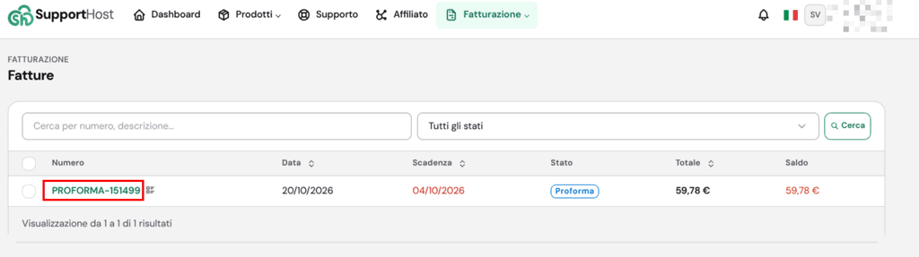 Supporthost Portal Aprire Fatture