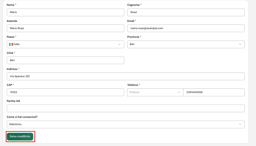 Supporthost Portal Cambiare Dati Fatturazione