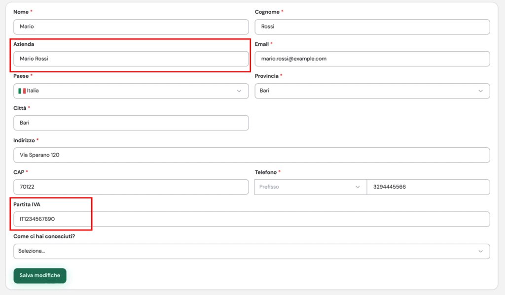 Supporthost Portal Dati Fatturazione Azienda Partita Iva