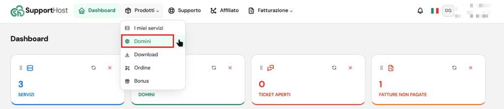 Supporthost Portal Prodotti Domini