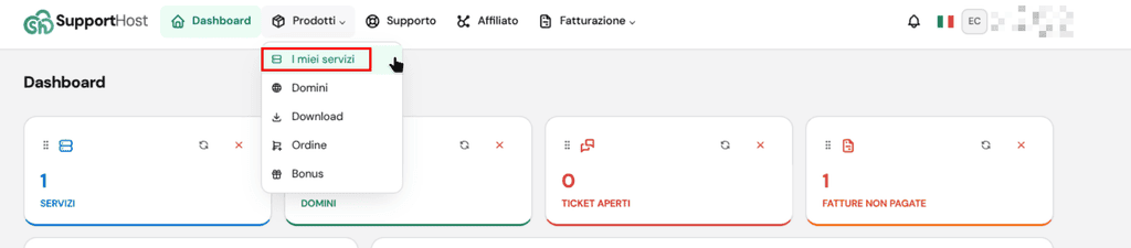 Supporthost Portal Prodotti Miei Servizi