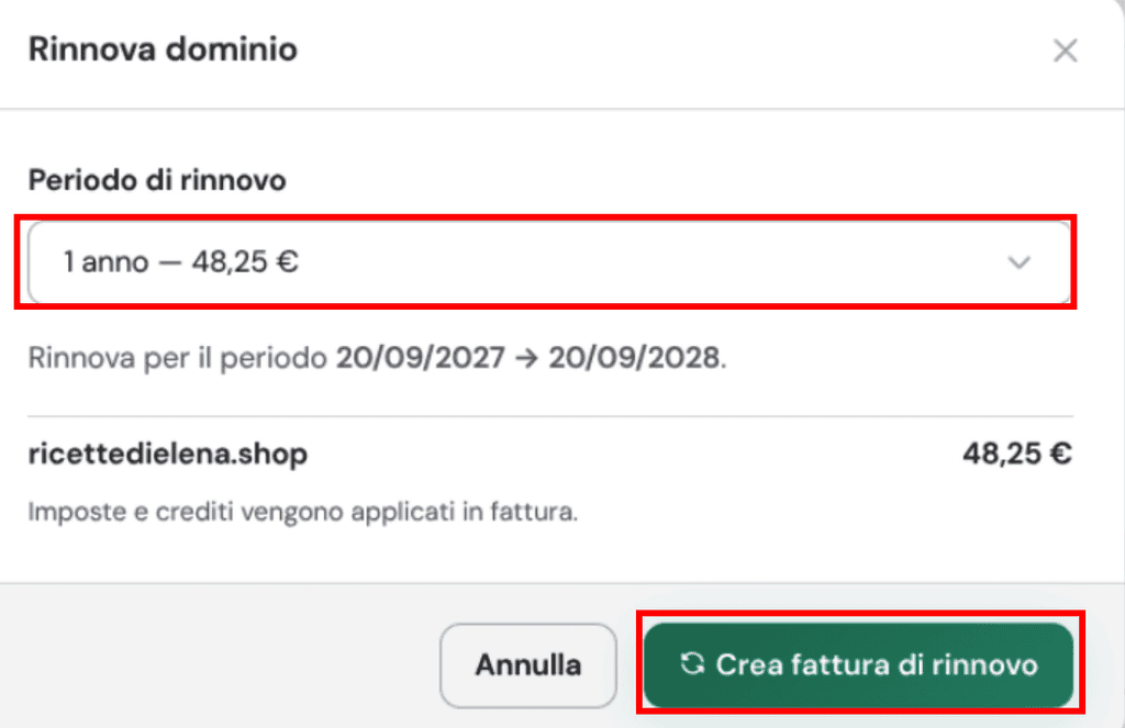Supporthost Rinnova Dominio Crea Fattura