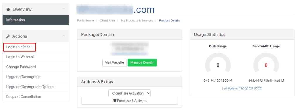 Client Area Cpanel Login