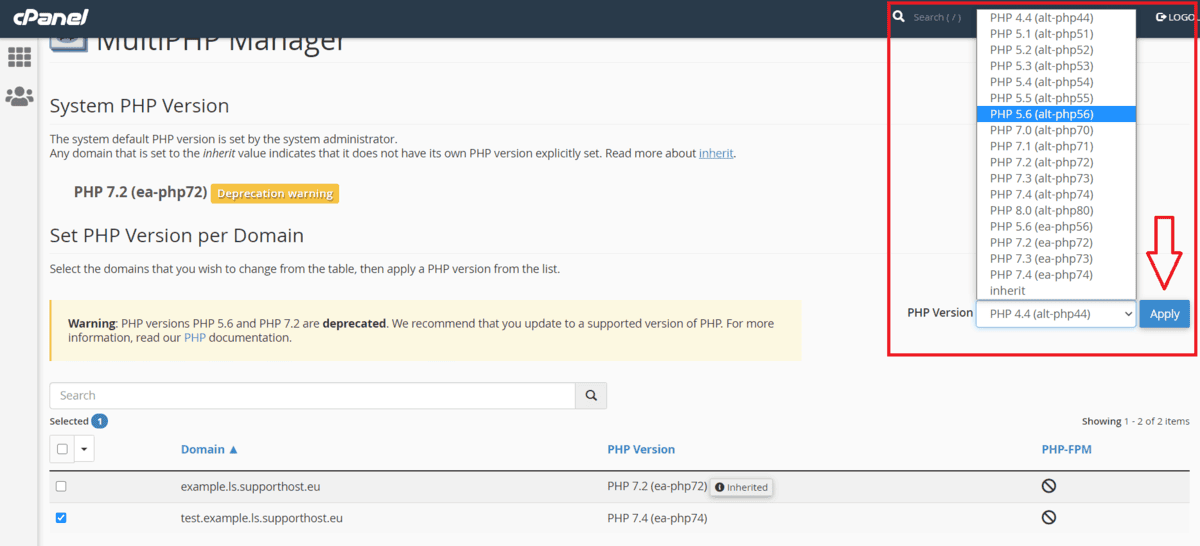 How to change the PHP version - SupportHost