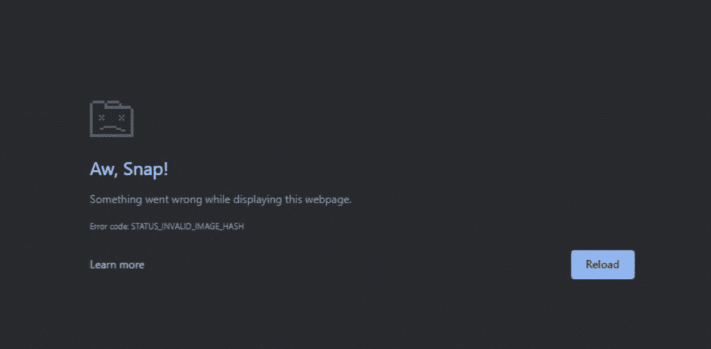 Chrome Status Invalid Image Hash