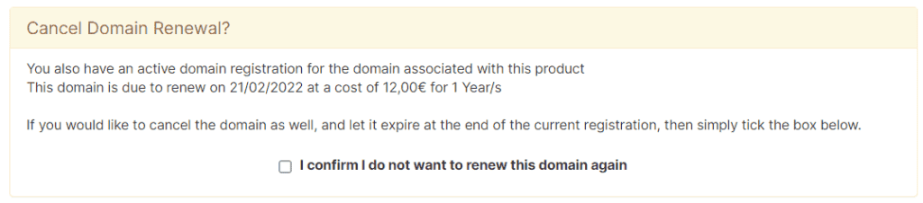 Cancel Domain Renewal