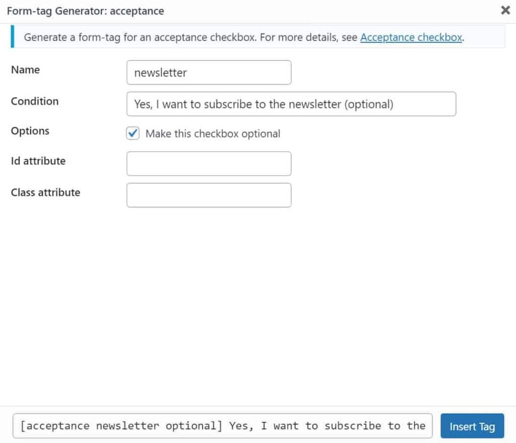 Contact Form 7 Newsletter Acceptance