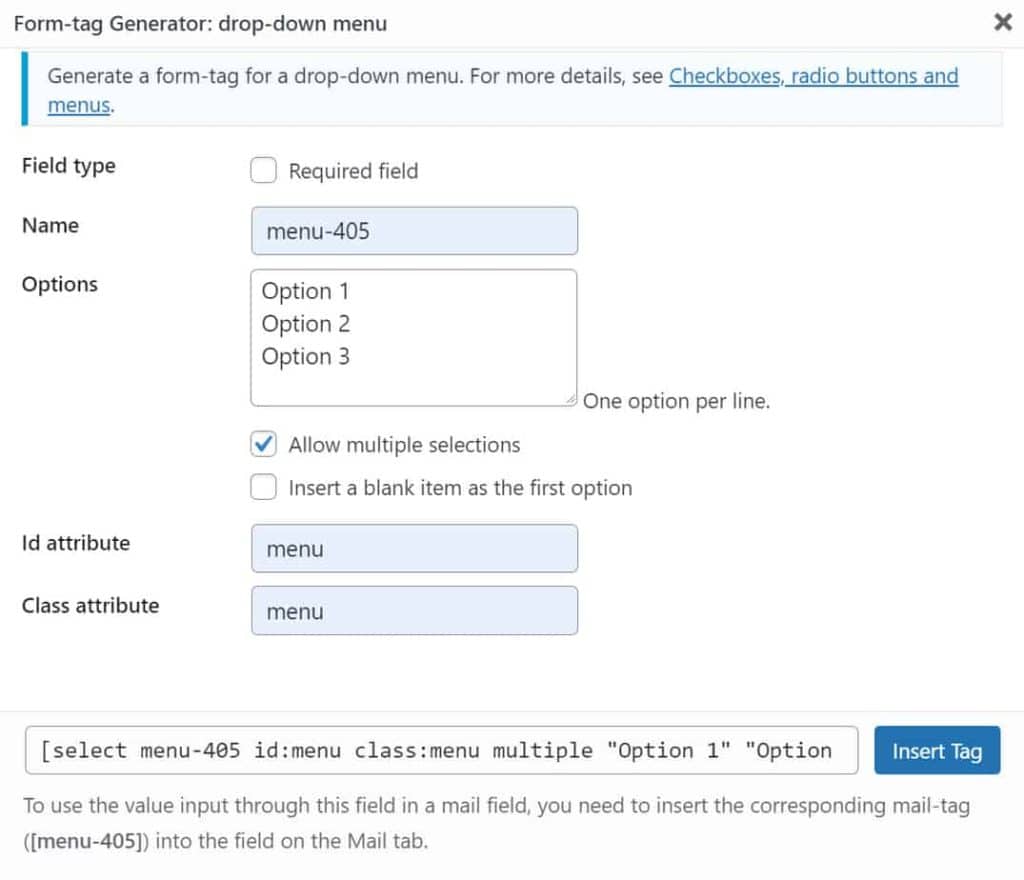 Contact Form Dropdown Menu