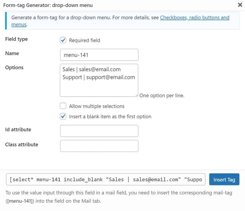 Contact Form Multi Selection