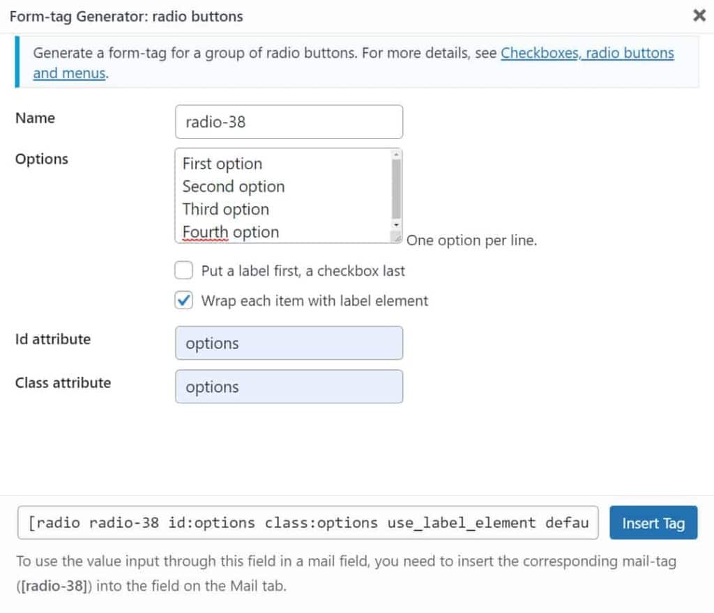 Contact Form Radio Buttons