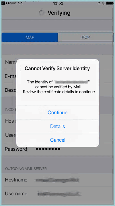 Email Certificate Cannot Verify Server Identity