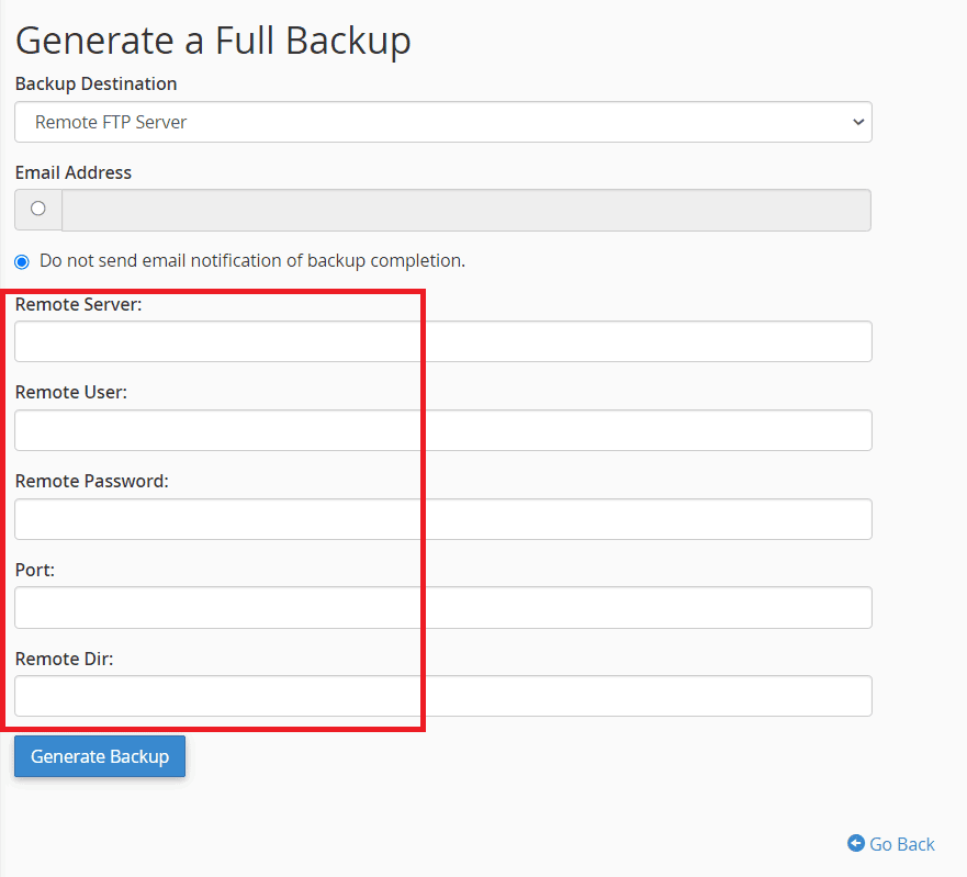 Generate Full Backup