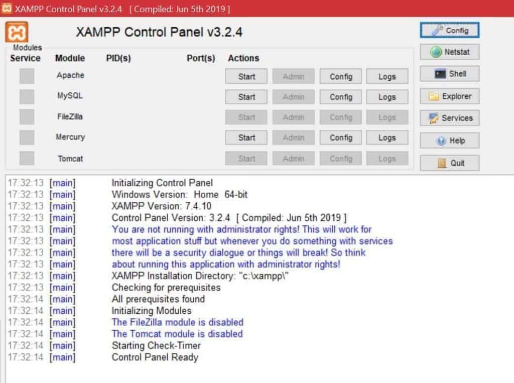 Localhost Xampp Control Panel