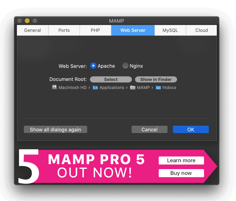 Mamp Webserver Preference