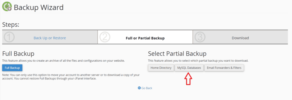 Select Partial Backup Database