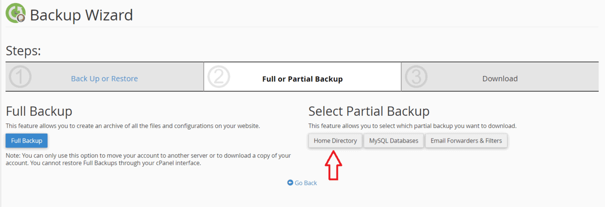 cPanel Backup Wizard - SupportHost