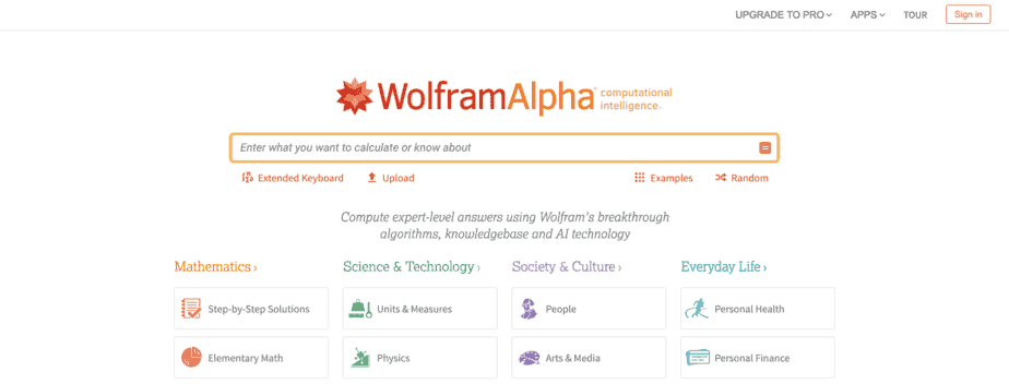 Alternative Search Engine Wolframalpha