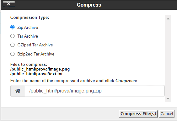 File Manager Compression Type