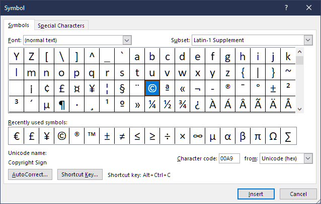 Special Characters Character Map