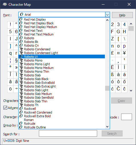 Special Characters Characters Map Fonts