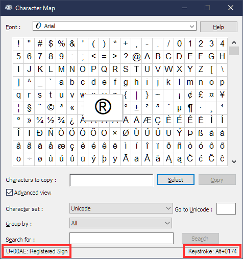 Special Characters Characters Map Unicode