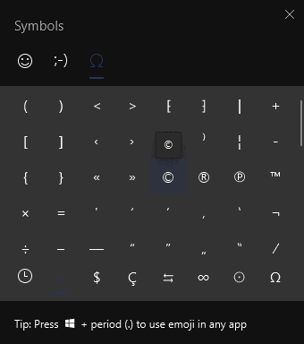 android keyboard symbols list