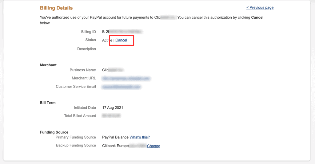 Cancel Paypal Pre Approved Payments