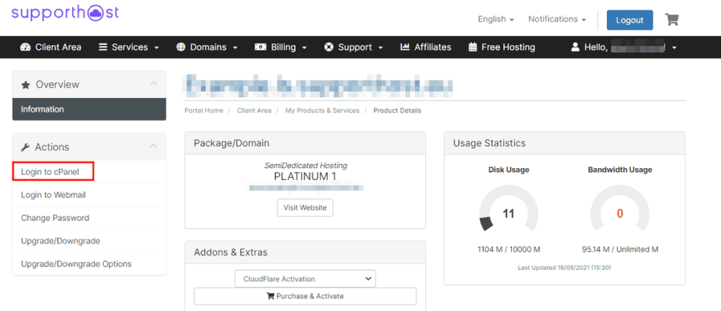 Client Area Login Cpanel