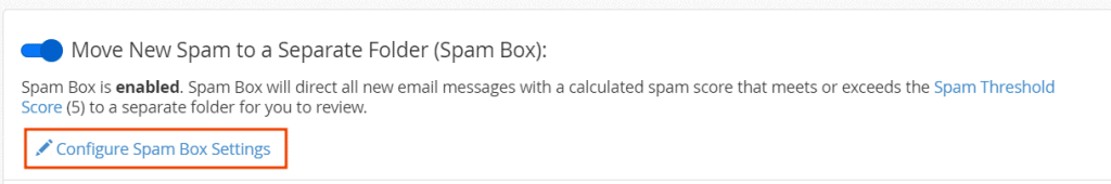 Configure Spam Box Settings