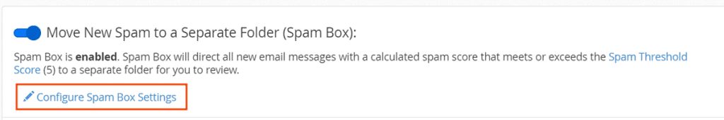Configure Spam Box Settings