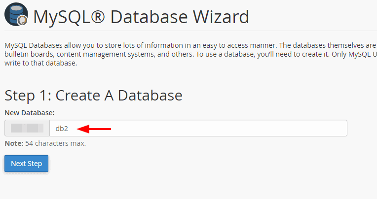 Create Database Wizard Step 1