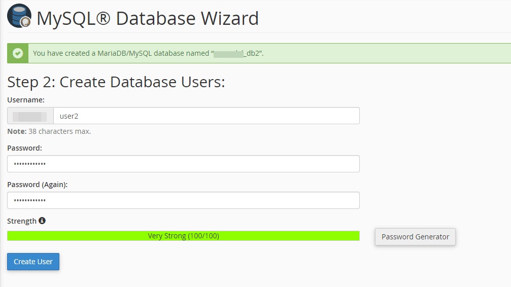 Create Database Wizard Step 2