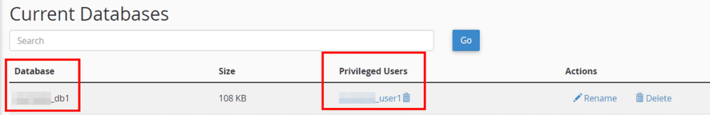 Current Databases Access Mysql Database