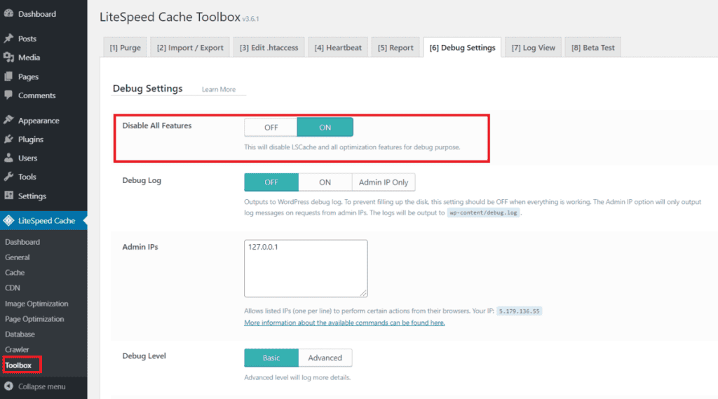 Disable Functions Litespeed Cache