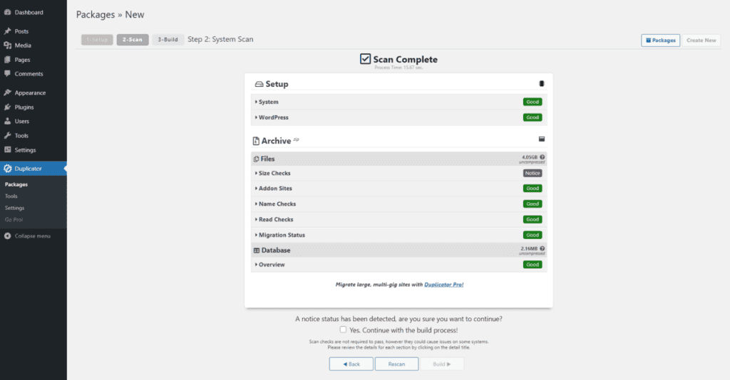 Duplicator Notification