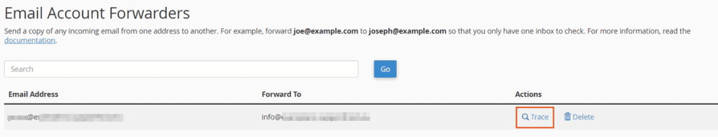Email Account Forwarders Trace