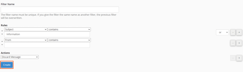 Email Filter Create
